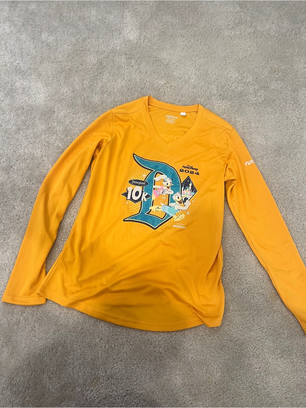 Disney Mustard Yellow RunDisney V-Neck Performance Athletic Shirt